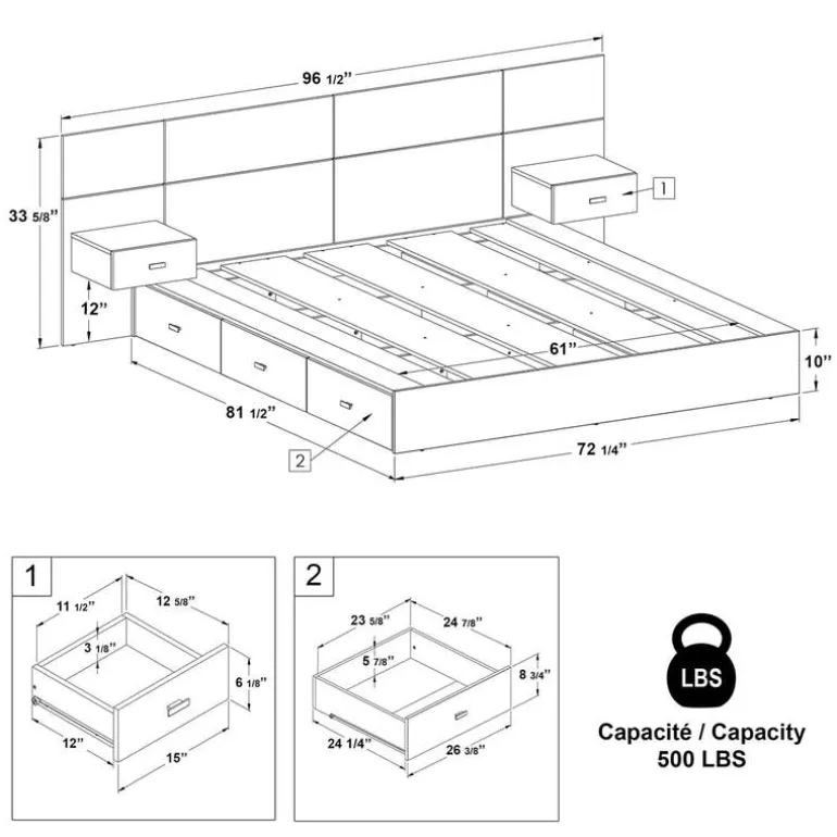 Queen Storage Bedroom Set with 6-Drawer Storage (60") - 4 pcs