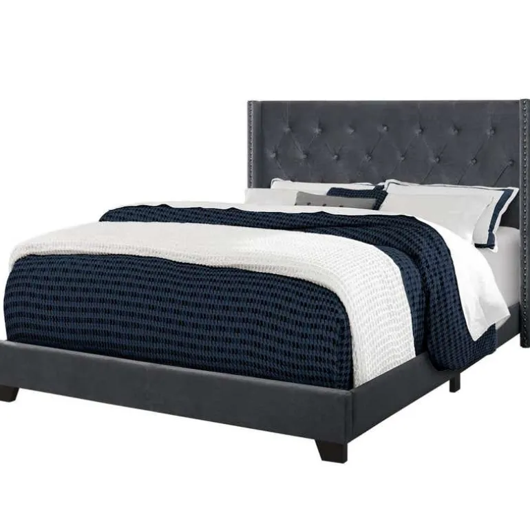 Queen Velvet Bed with Headboard (60") - Monarch