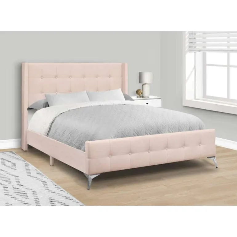 Queen Velvet Bed with Headboard (60") - Monarch