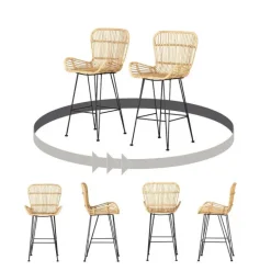 Rattan Counter Stool With Armrests. Set Of 2 - South Shore