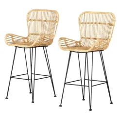 Rattan Counter Stool With Armrests. Set Of 2 - South Shore
