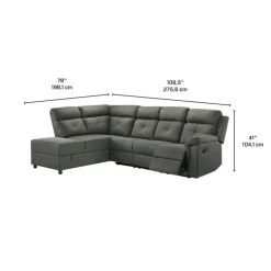 Reclining Sectional with Drop-Down Backrest and Cup Holders - Dark Grey