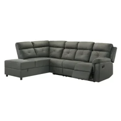 Reclining Sectional with Drop-Down Backrest and Cup Holders - Dark Grey