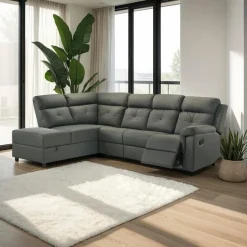 Reclining Sectional with Drop-Down Backrest and Cup Holders - Dark Grey