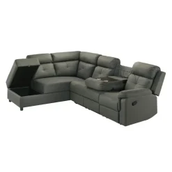 Reclining Sectional with Drop-Down Backrest and Cup Holders - Dark Grey