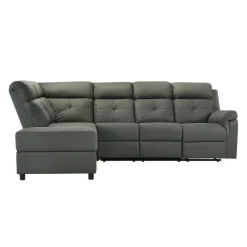 Reclining Sectional with Drop-Down Backrest and Cup Holders - Dark Grey