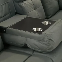 Reclining Sectional with Drop-Down Backrest and Cup Holders - Dark Grey