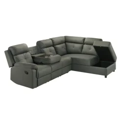 Reclining Sectional with Drop-Down Backrest and Cup Holders - Dark Grey