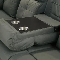 Reclining Sectional with Drop-Down Backrest and Cup Holders - Dark Grey