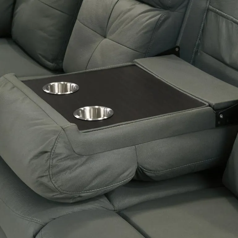 Reclining Sectional with Drop-Down Backrest and Cup Holders - Dark Grey