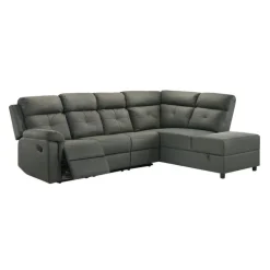 Reclining Sectional with Drop-Down Backrest and Cup Holders - Dark Grey