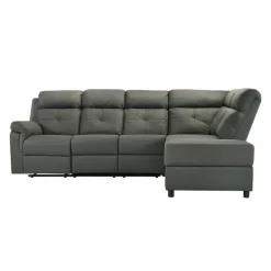 Reclining Sectional with Drop-Down Backrest and Cup Holders - Dark Grey