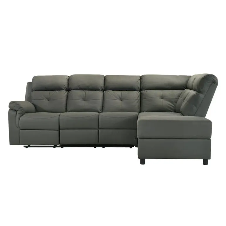 Reclining Sectional with Drop-Down Backrest and Cup Holders - Dark Grey