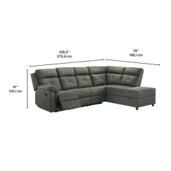 Reclining Sectional with Drop-Down Backrest and Cup Holders - Dark Grey