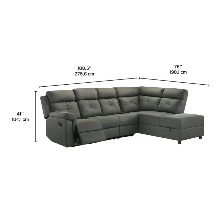 Reclining Sectional with Drop-Down Backrest and Cup Holders - Dark Grey