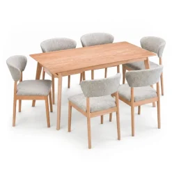 Rectangular Dining Table with 6 Rubberwood Chairs - 66 in x 35.5 in