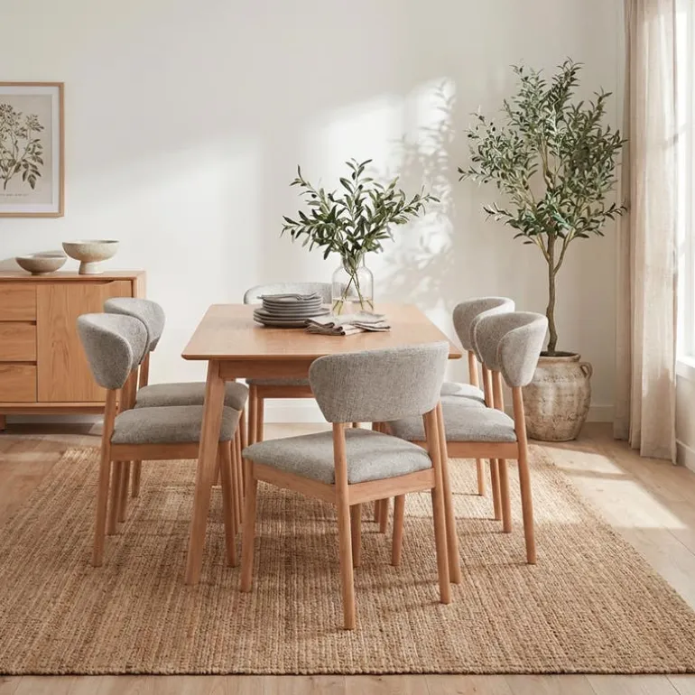 Rectangular Dining Table with 6 Rubberwood Chairs - 66 in x 35.5 in