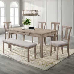 Rectangular Dining Table with Storage Compartments, 4 Chairs and 1 Bench - Grey