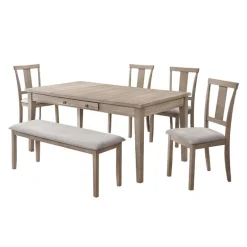 Rectangular Dining Table with Storage Compartments, 4 Chairs and 1 Bench - Grey