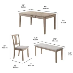 Rectangular Dining Table with Storage Compartments, 4 Chairs and 1 Bench - Grey