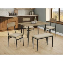 Rectangular Dining Table with 3 Chairs and 1 Bench