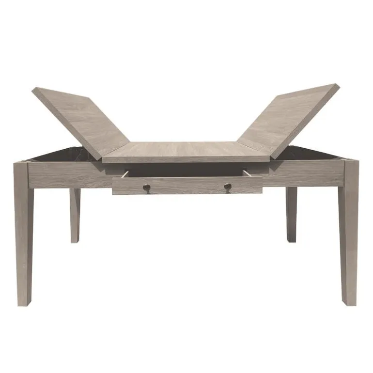 Rectangular Dining Table with End Lift-Top Panels and Drawer