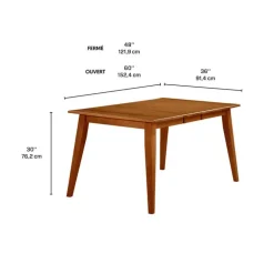 Rectangular Extendable Solid Wood Dining Table 48" to 60" - Brown
