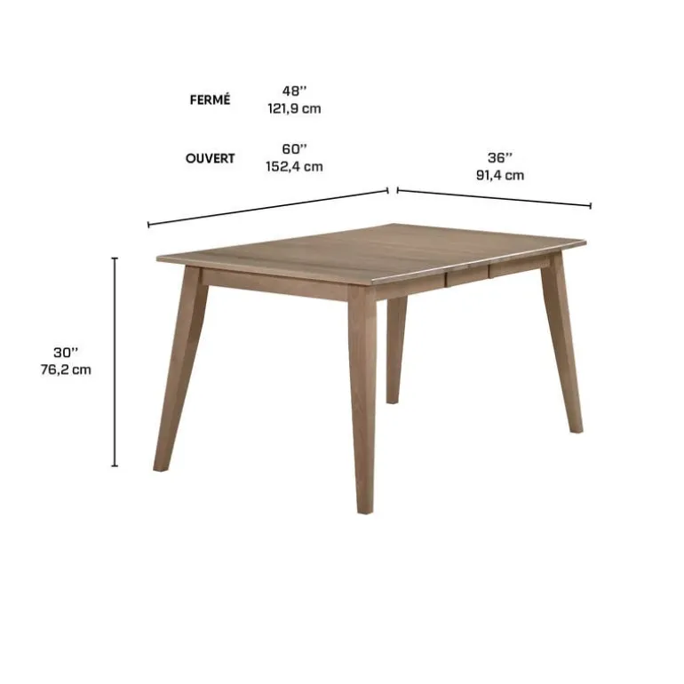 Rectangular Extendable Solid Wood Dining Table 48" to 60" - Grey