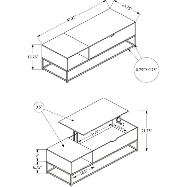 Rectangular Lift-Top Coffee Table 48" - Monarch