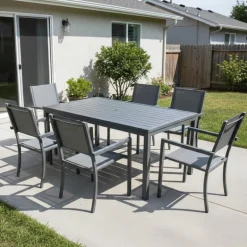 Rectangular Metal Outdoor Dining Table and 6 Chairs