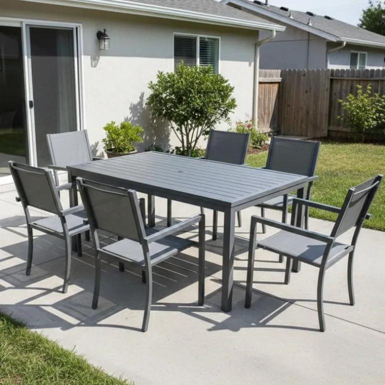 Rectangular Metal Outdoor Dining Table and 6 Chairs