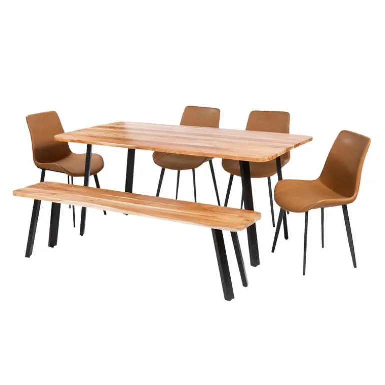 Rectangular Solid Wood Dining Table, 4 Chairs & Bench - 67"