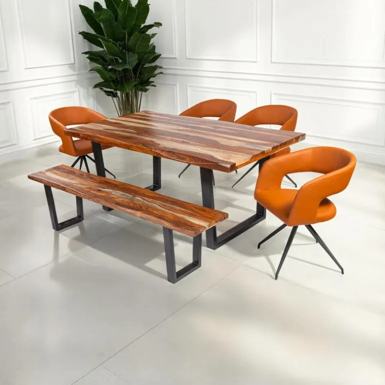Rectangular Solid Wood Dining Table, 4 Chairs & Bench - 72"