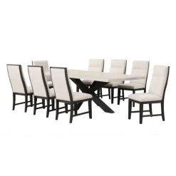 Rectangular Table with 8 Chairs - Creamy White