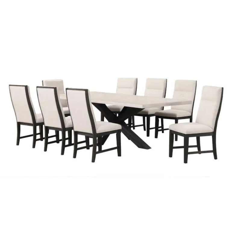 Rectangular Table with 8 Chairs - Creamy White