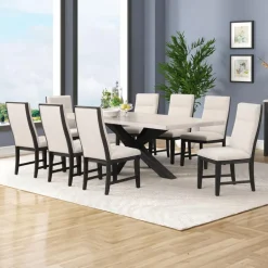 Rectangular Table with 8 Chairs - Creamy White