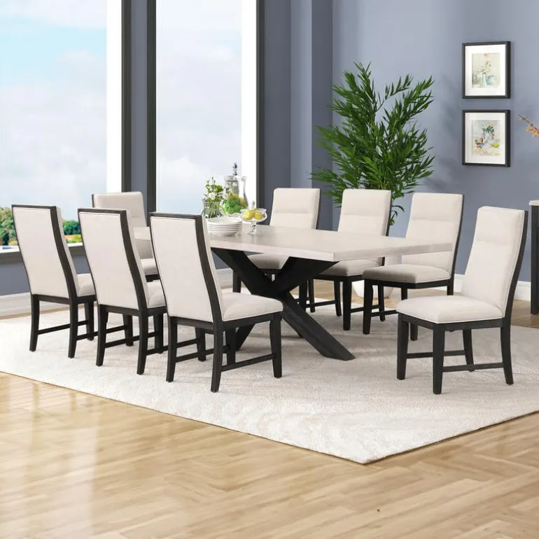 Rectangular Table with 8 Chairs - Creamy White
