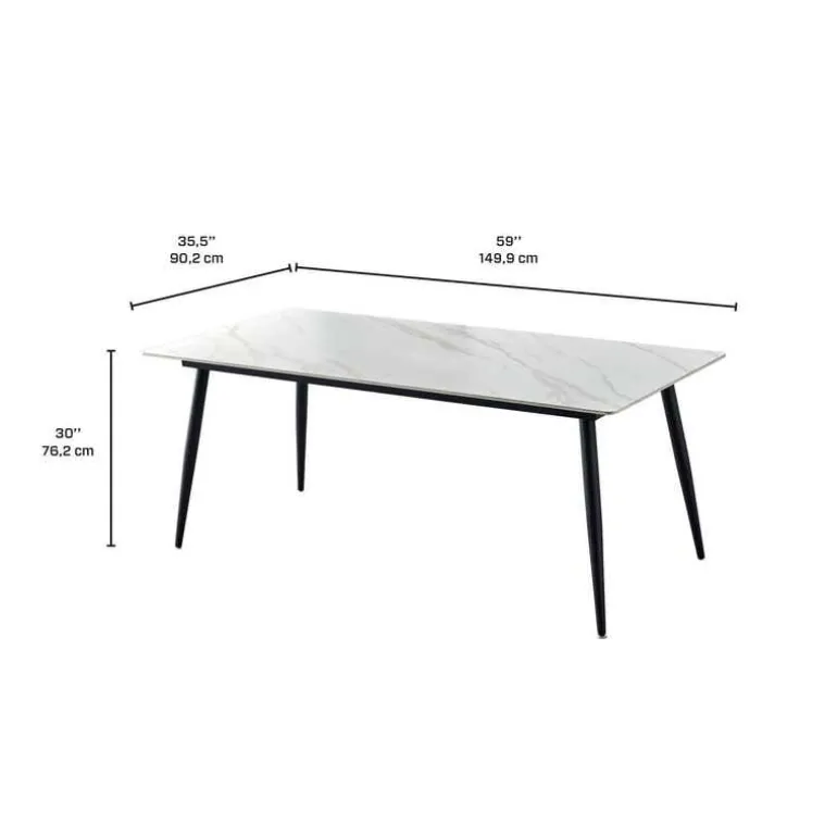 Rectangular White Sintered Stone Dining Table - 59"