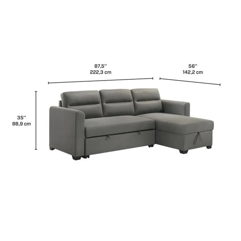 Reversible Sectional Bed with Storage - Grey