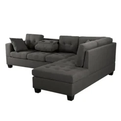 Reversible Sectional with a Drop-Down Backrest and Cup Holders