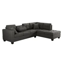 Reversible Sectional with a Drop-Down Backrest and Cup Holders