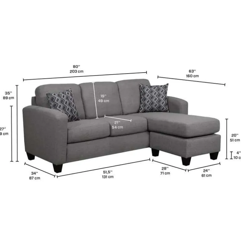 Reversible Sectional with Chaise - Charcoal Grey