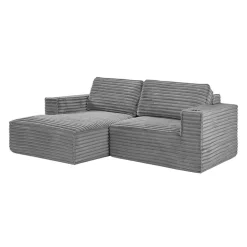 Rolled & Compressed Left Sectional in Corduroy Velvet 2 pcs - Grey