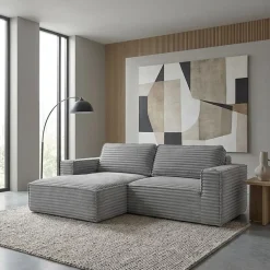 Rolled & Compressed Left Sectional in Corduroy Velvet 2 pcs - Grey