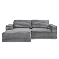 Rolled & Compressed Left Sectional in Corduroy Velvet 2 pcs - Grey