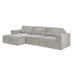 Rolled & Compressed Left Sectional in Corduroy Velvet 3 pcs - Beige