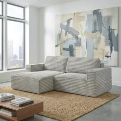 Rolled & Compressed Left Sectional in Corduroy Velvet 2 pcs - Beige