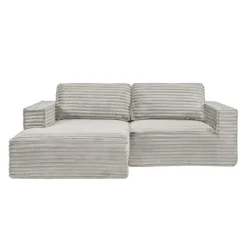 Rolled & Compressed Left Sectional in Corduroy Velvet 2 pcs - Beige