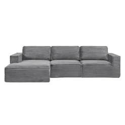 Rolled & Compressed Left Sectional in Corduroy Velvet 3 pcs - Grey