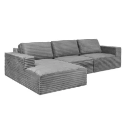 Rolled & Compressed Left Sectional in Corduroy Velvet 3 pcs - Grey